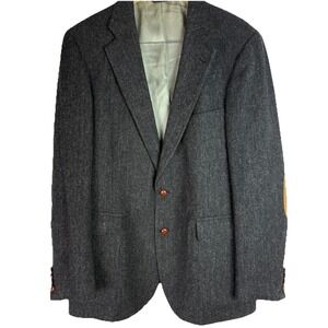 Ralph Lauren CHAPS 38R Heavy Tweed Sport Coat Black & Gray w/ Green Check VTG